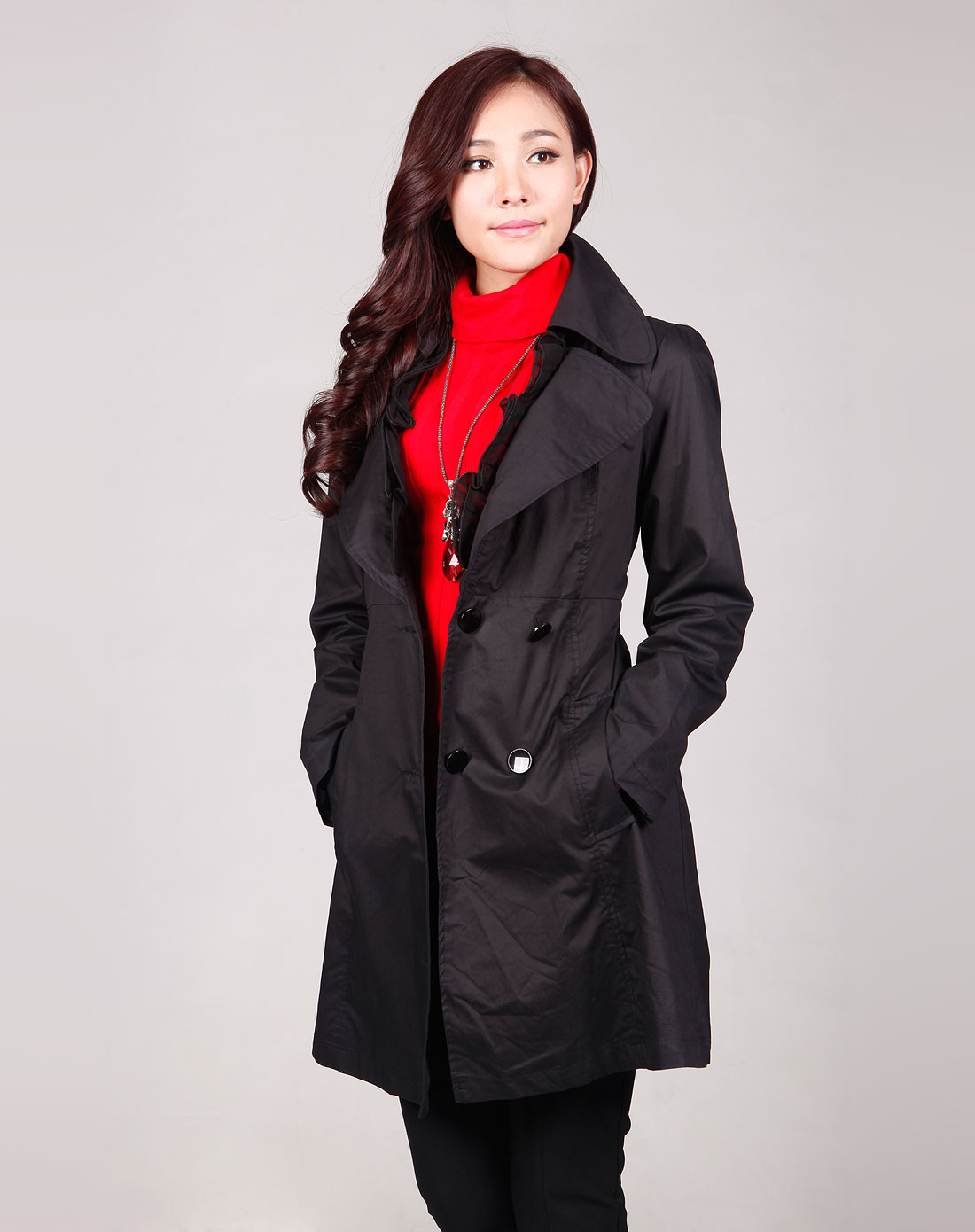 欧力丝olisi黑色时尚经典简约风衣911f604-黑色_唯品会