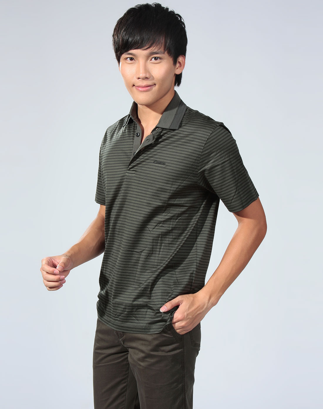 卡丹路cardanro 深绿/黑色间纹短袖polo衫