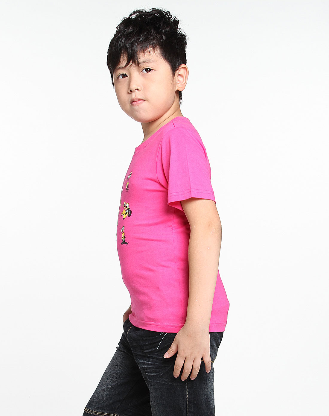 男童桃红色印图时尚短袖t恤