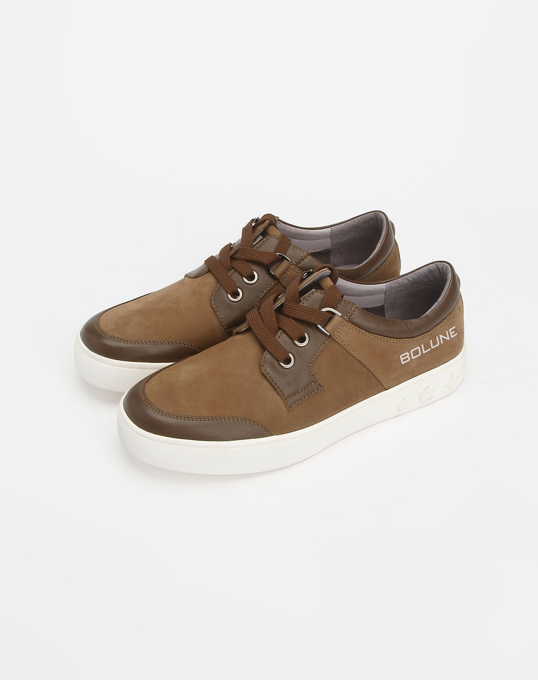 百伦bolune卡其色磨砂系带皮鞋