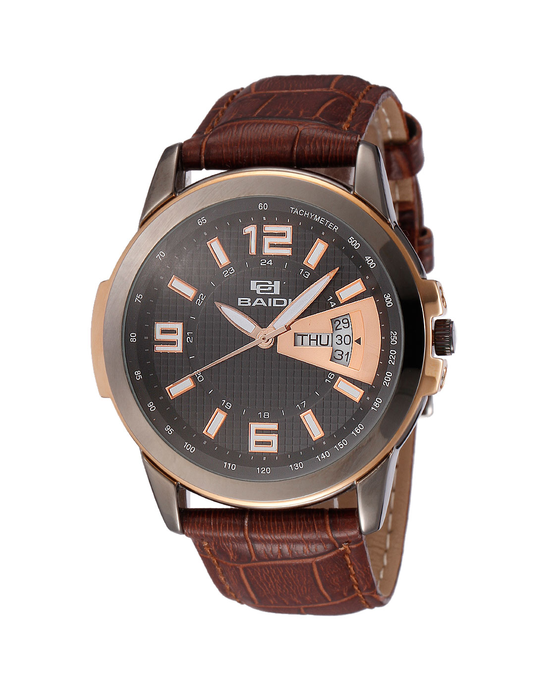 百迪baidi手表专场-男款棕/黑色个性表盘皮带石英表