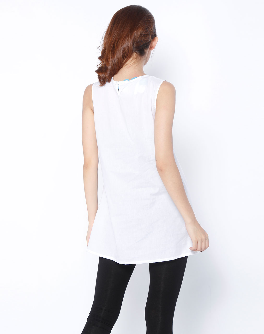 上品top of the town白色无袖长款上衣