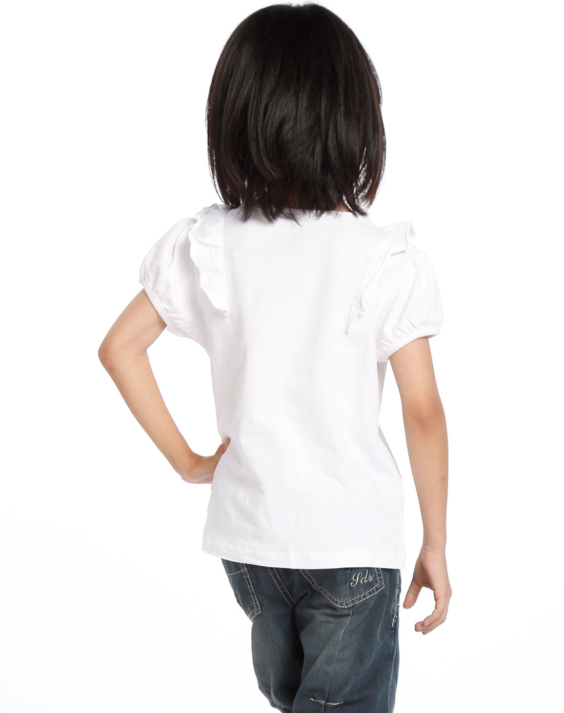 三点水saint waters女款漂白色烫钻蝴蝶结短袖t恤