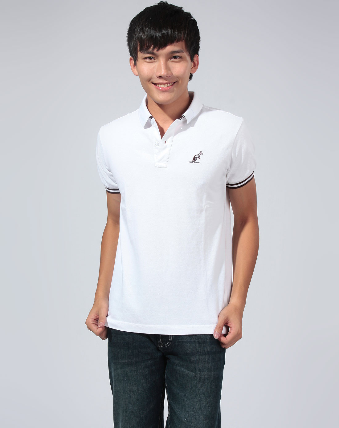 品牌库存混合专场阿尔皮纳(袋鼠) 白色简约短袖polo衫