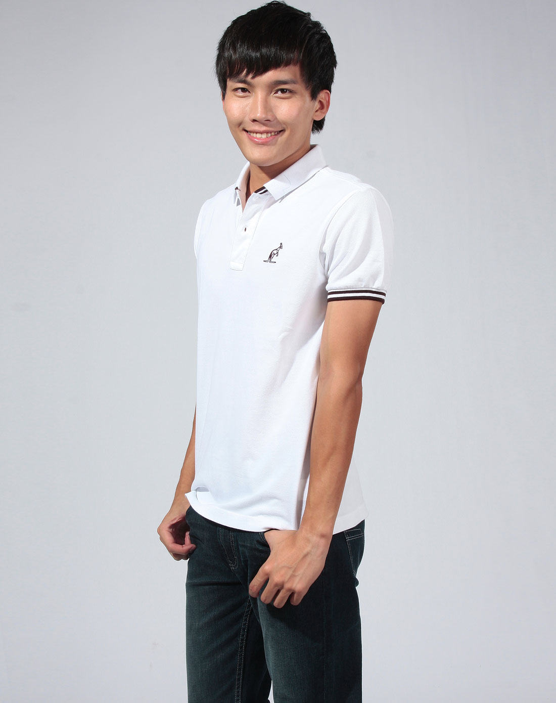 品牌库存混合专场阿尔皮纳(袋鼠) 白色简约短袖polo衫