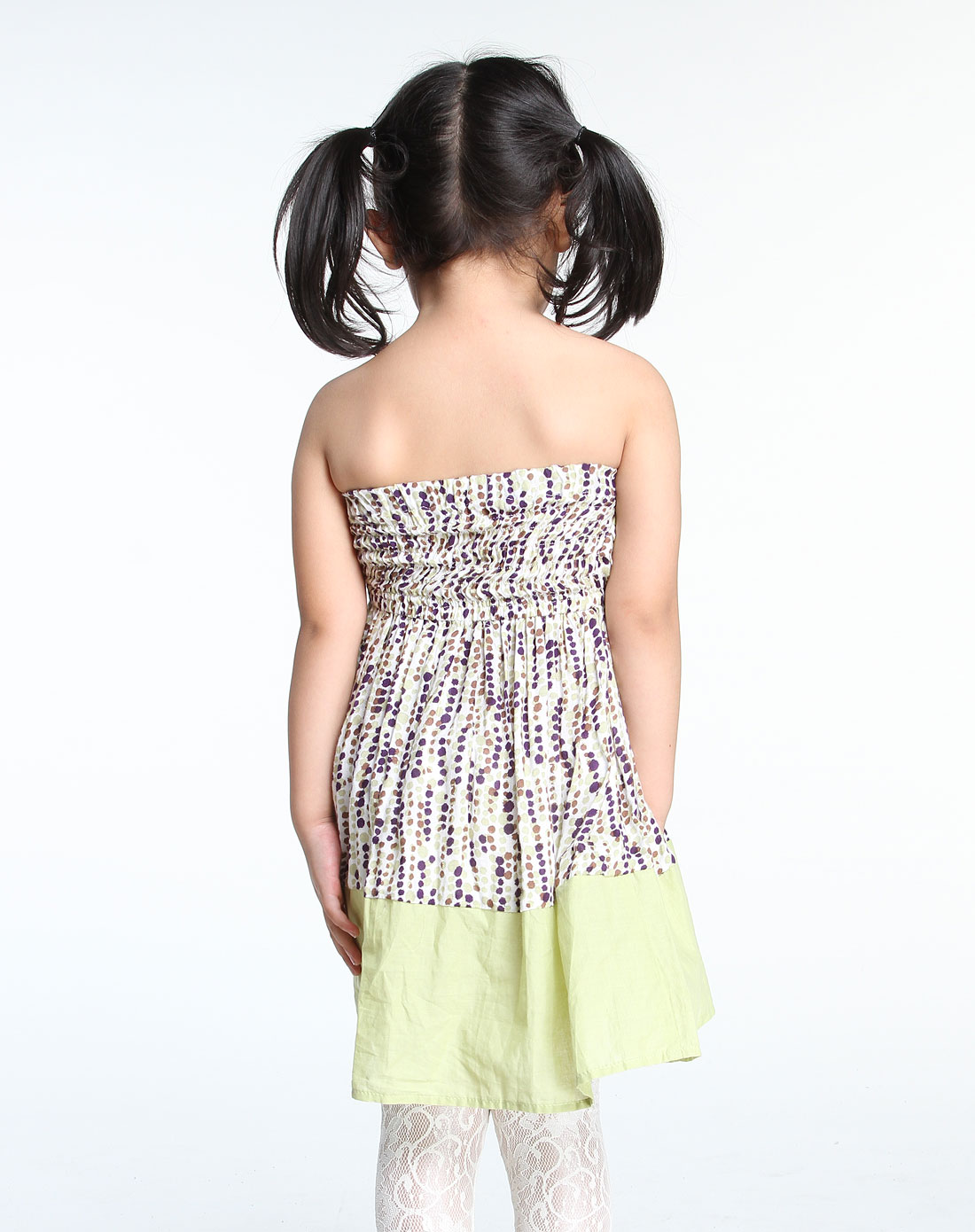 > 女童米白/青绿色圆点抹胸连衣裙