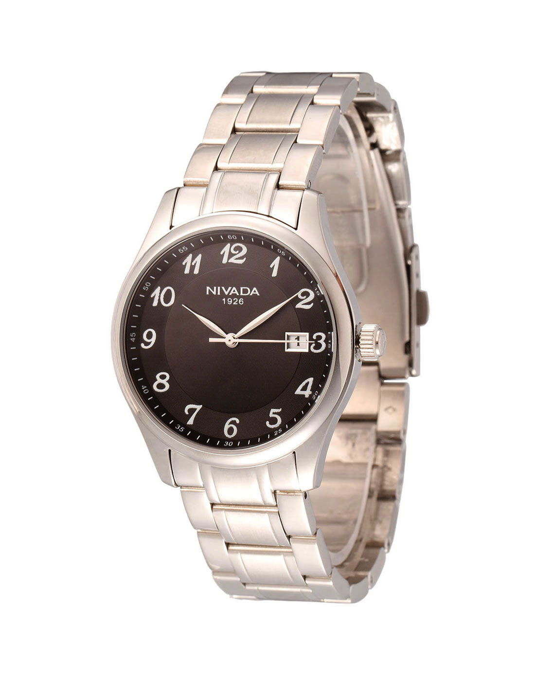 [ 尼维达 ] 男款银/黑色简洁时尚钢带石英手表