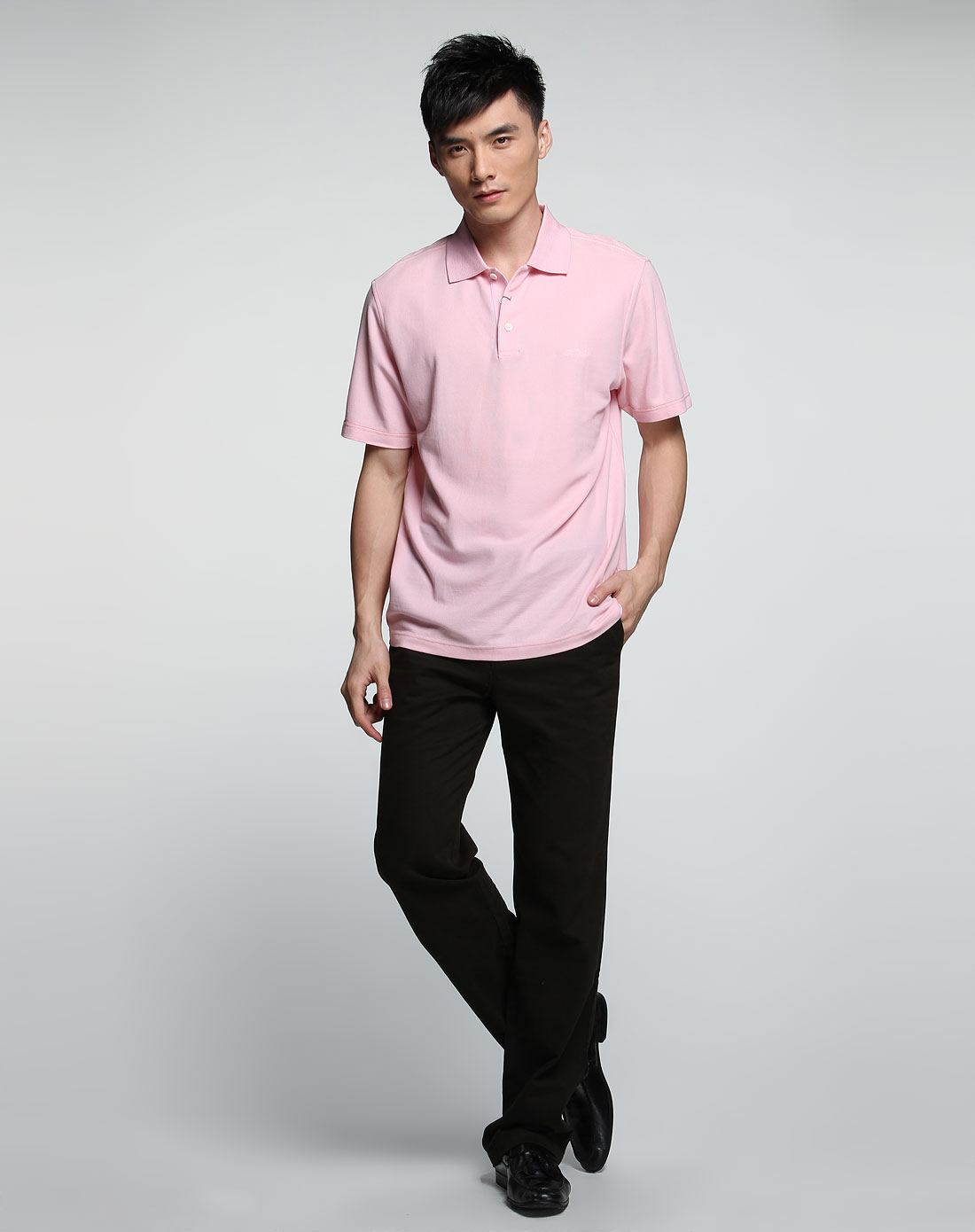 [ 宾度 ] 粉红色短袖翻领t恤
