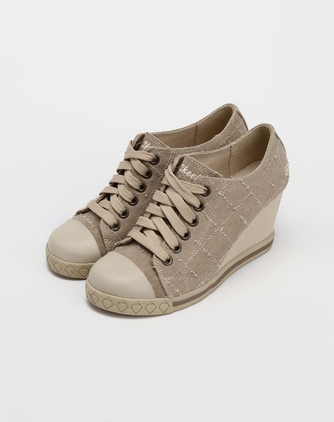 斯凯奇skechers女米色绑带休闲高跟鞋