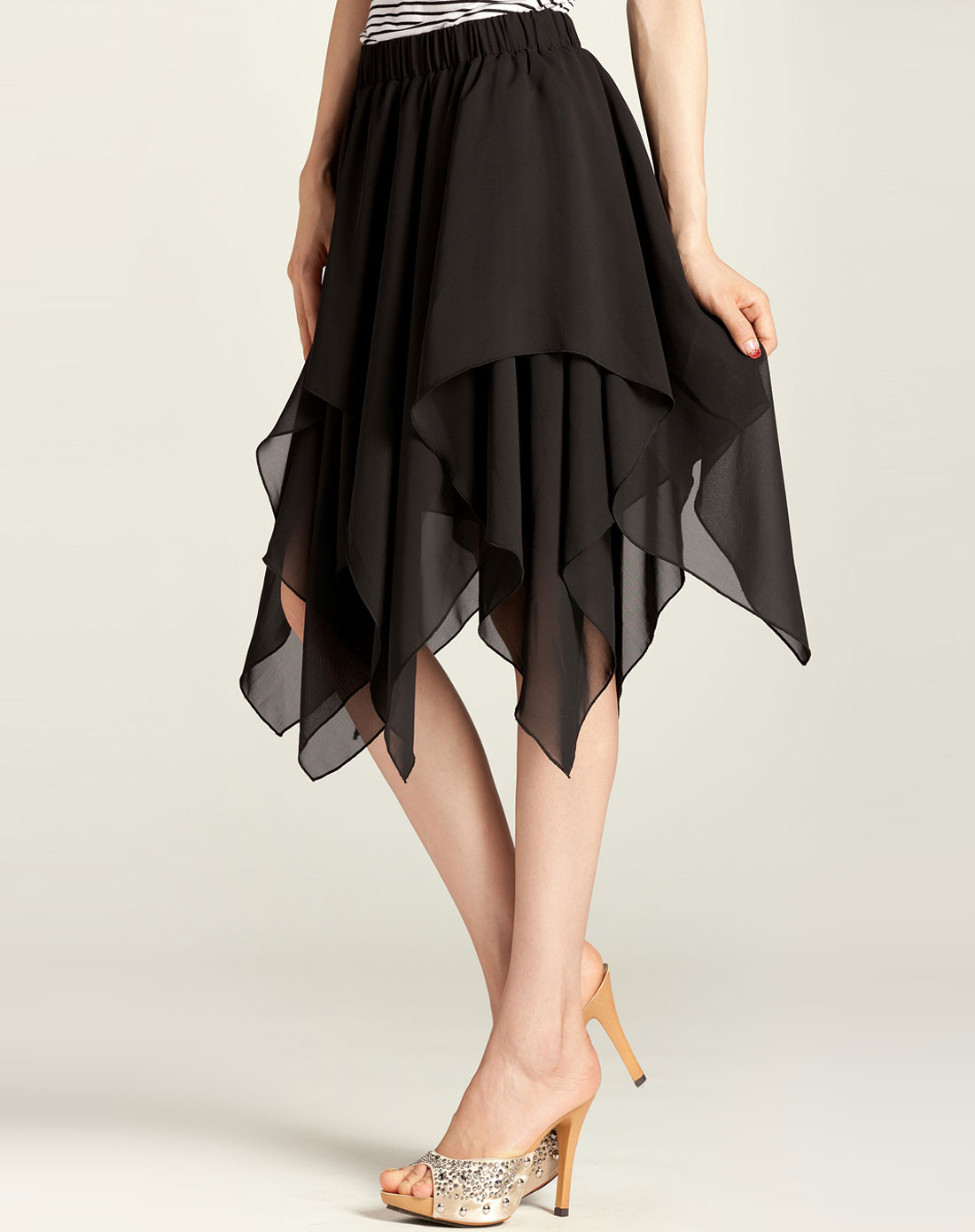 sa不规则下摆收褶修身雪纺半身裙