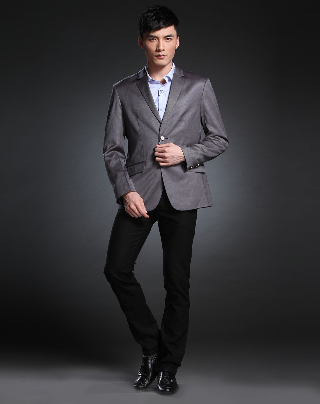 [ 澳伦 ] 男款灰色时尚休闲长袖西服