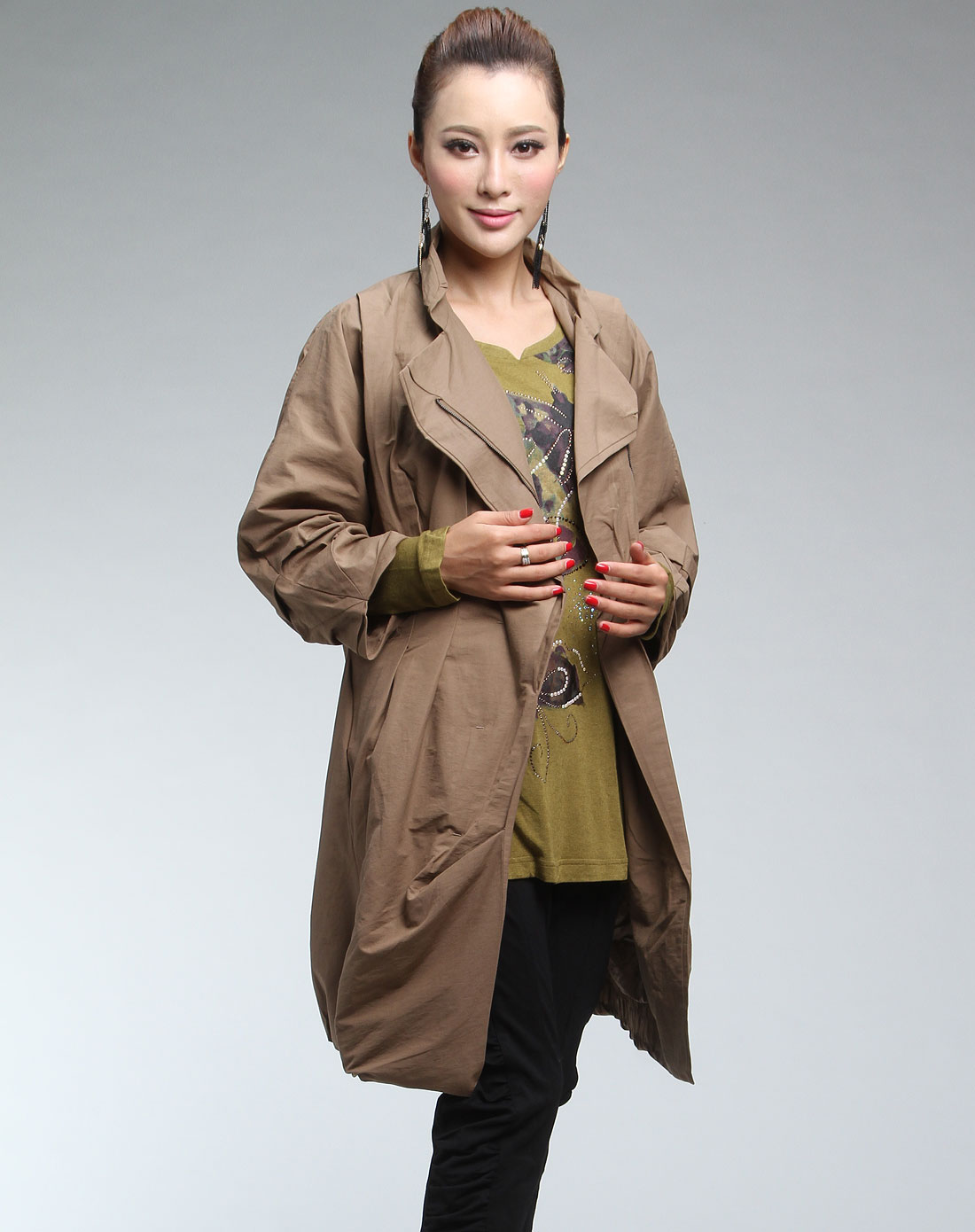 菁夫人kingfovlun女装专场-浅啡色时尚八分袖风衣