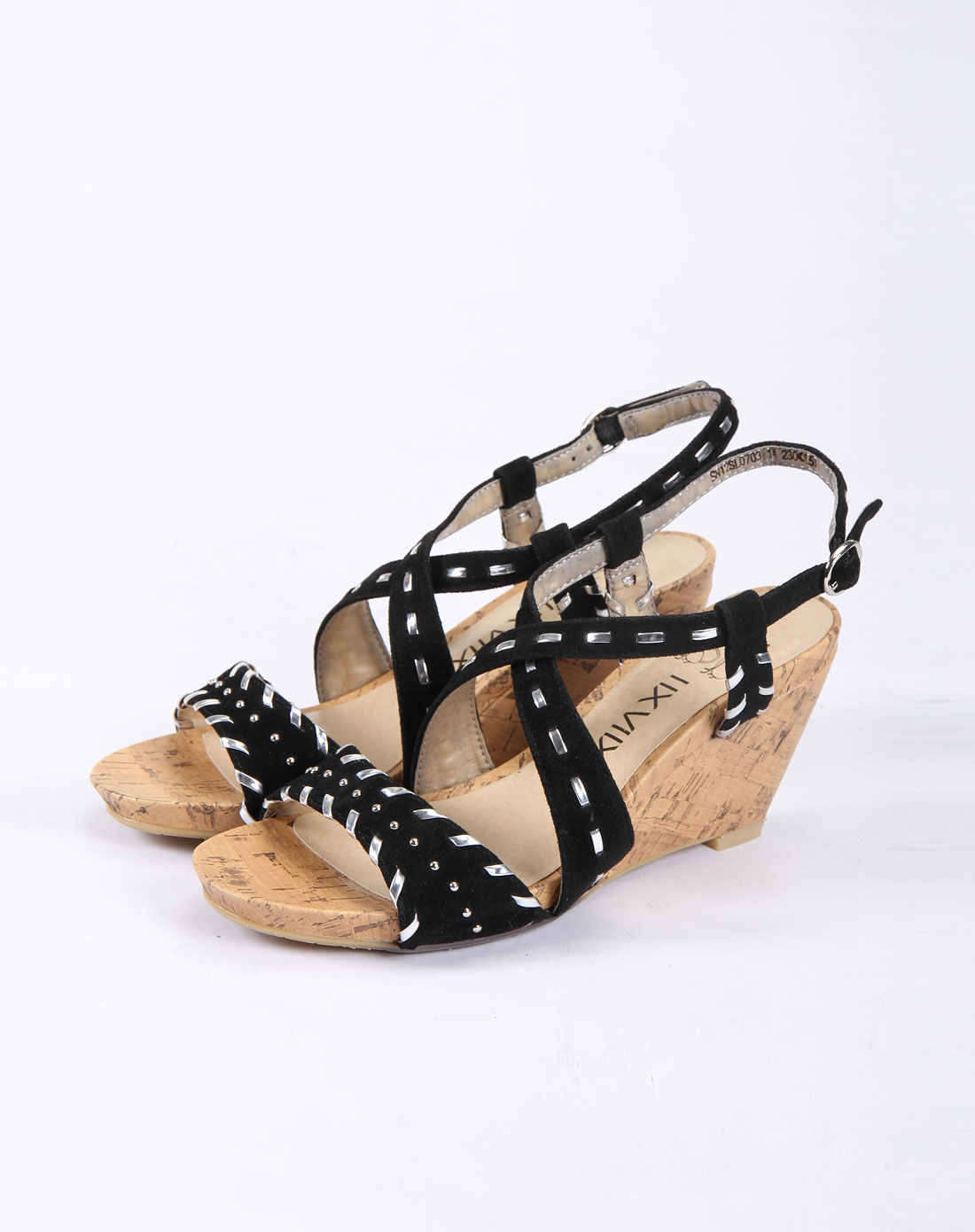 女款黑色超纤布凉鞋