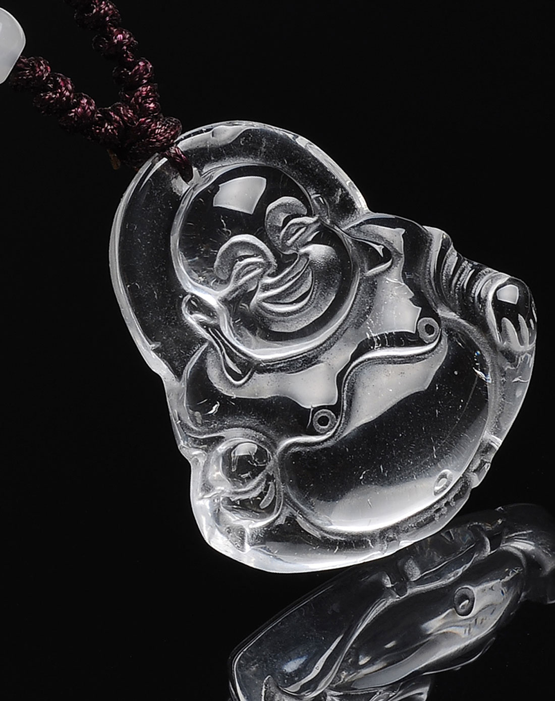 盈满堂天然白水晶吊坠-弥勒佛