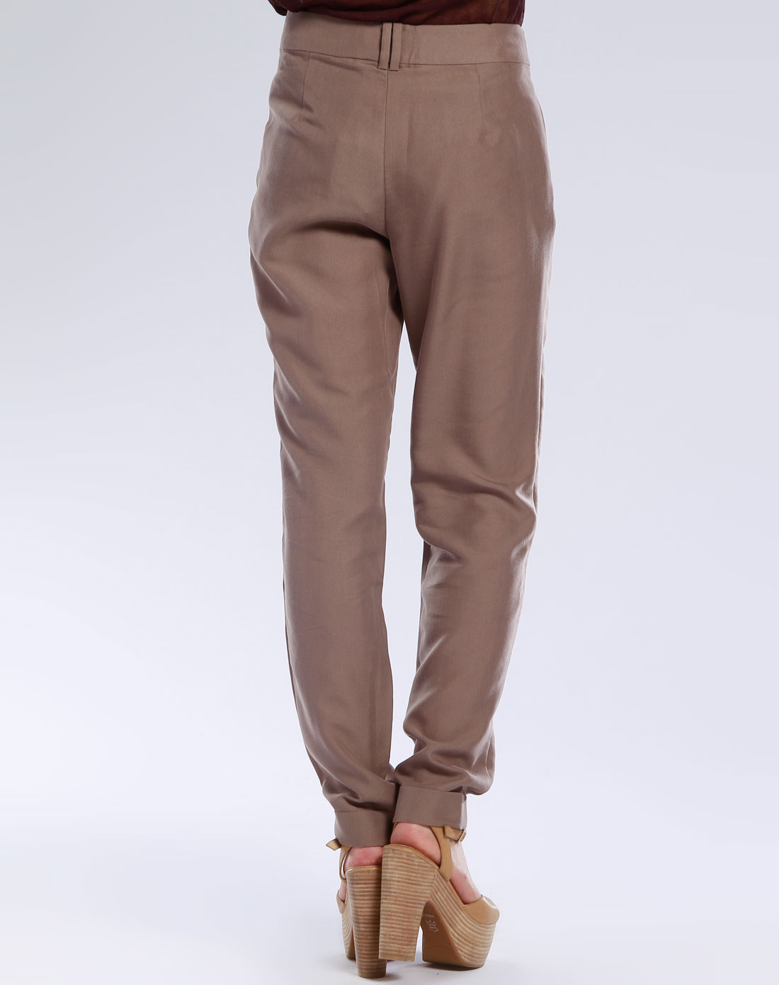 斐梵femfey深褐色修身休闲长裤