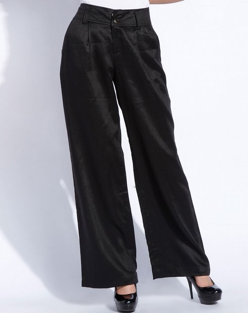百丝baisi黑色宽脚休闲长裤