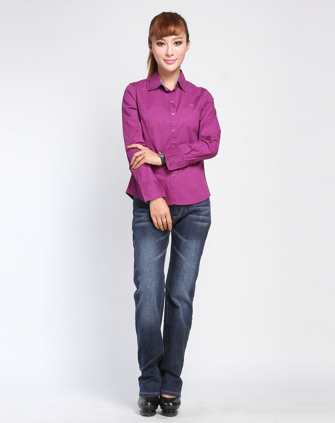 爵克jaket女装专场-紫色简约时尚长袖衬衫
