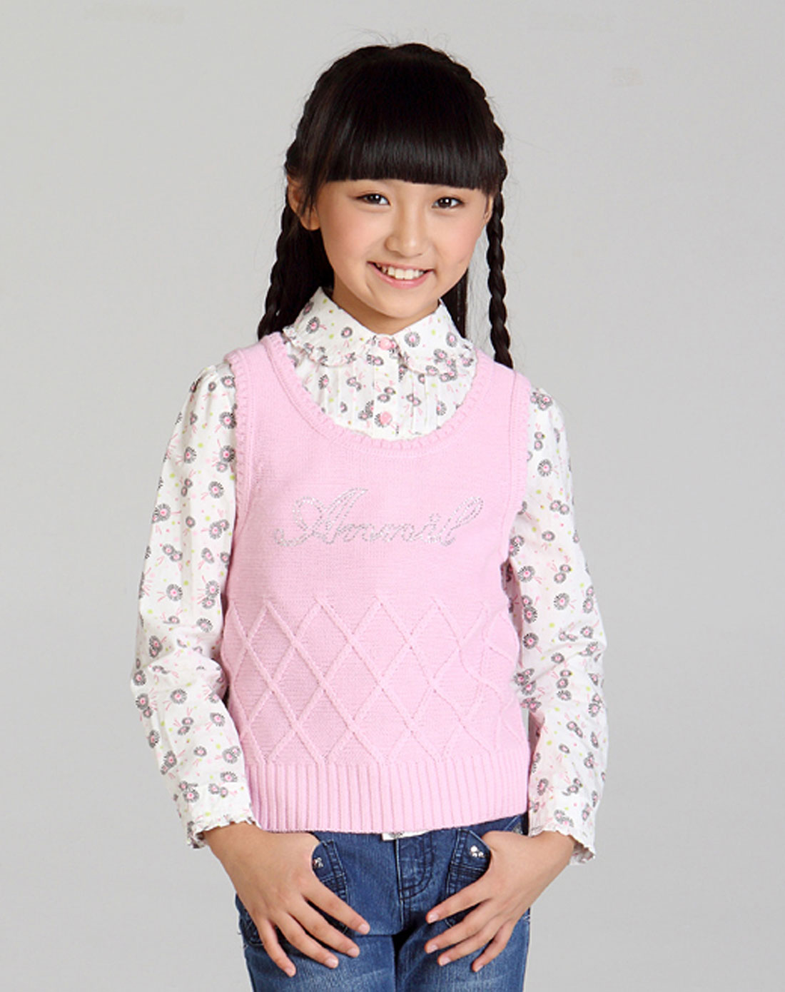 女童雪柔粉毛衫小背心