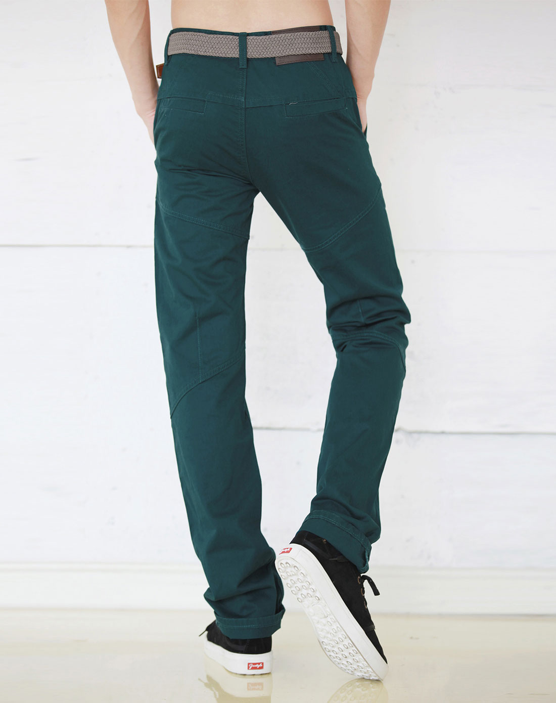 蓝绿色休闲长裤