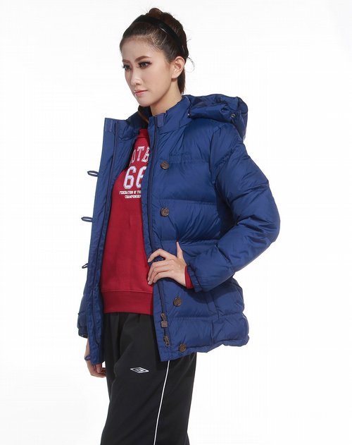 茵宝umbro女装专场藏青色连帽长袖羽绒服