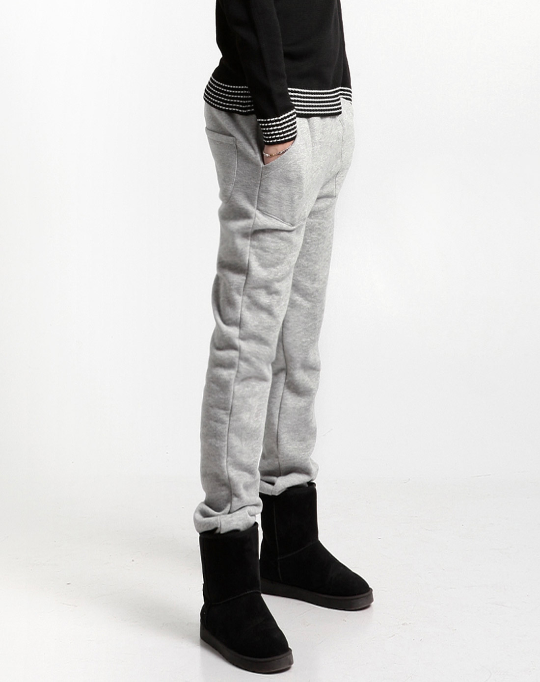 男款浅灰色加绒加厚休闲裤