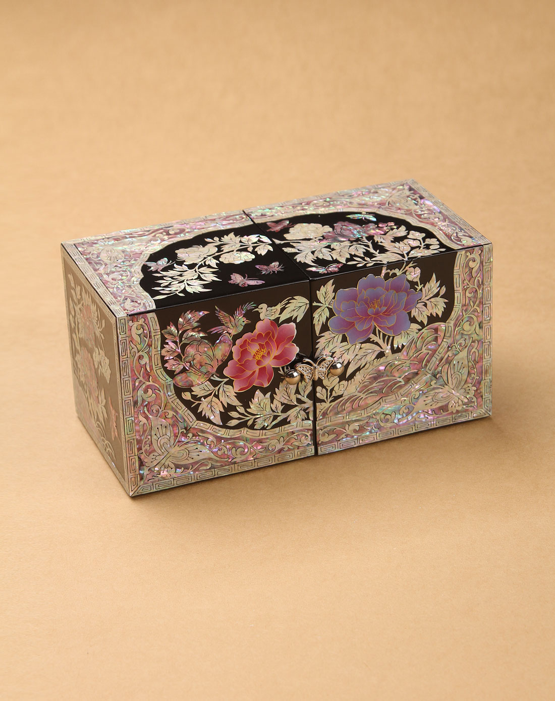 多色韩国进口螺钿漆器公主珠宝首饰盒(对开)