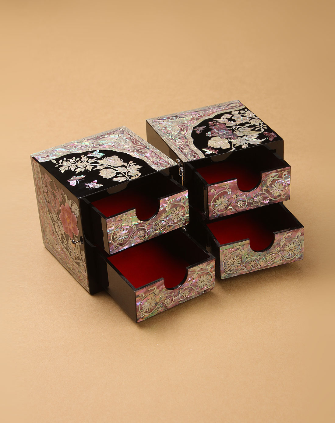多色韩国进口螺钿漆器公主珠宝首饰盒(对开)