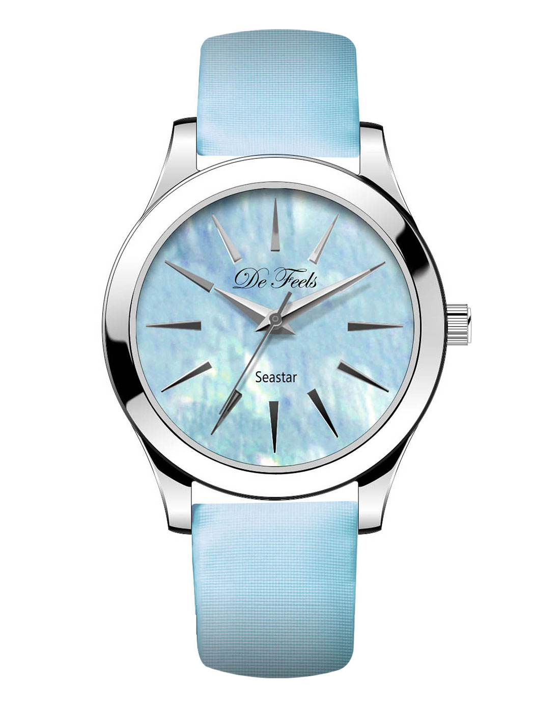 女款蓝/银色海星珍珠贝母表盘绢带石英表