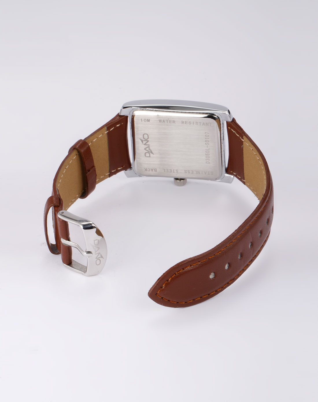 达诺dano男款银白/玫瑰金/咖啡色方形时尚皮带石英表d3050l-s0107