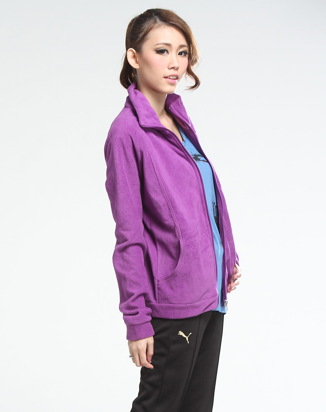 女款深莓紫色基本系列长袖梭织外套