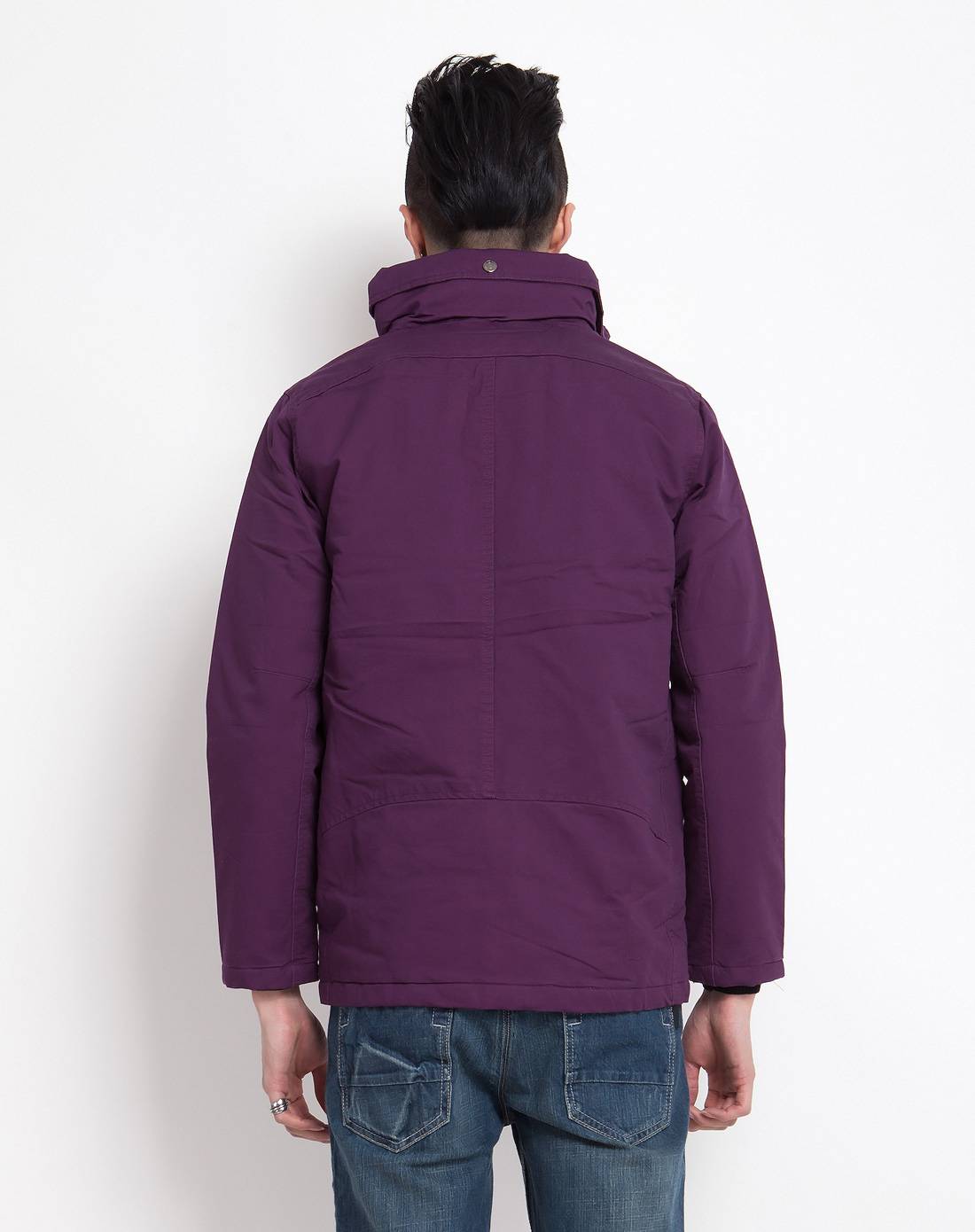 男款深紫色时尚简约长袖棉衣外套