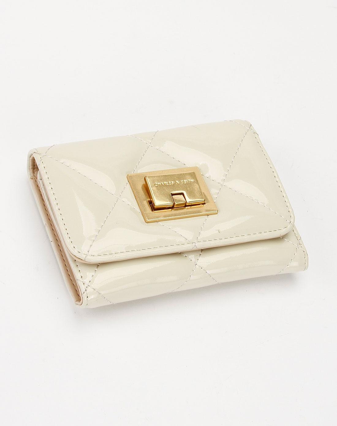 女式奶白色漆皮翻盖短款钱包