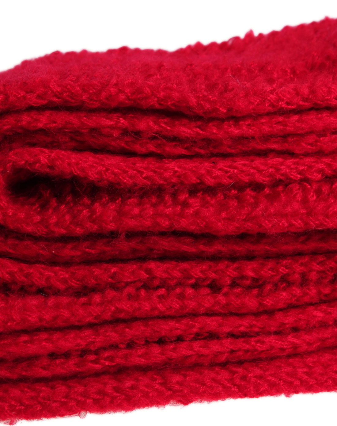 大红色纯色毛线编织纹理围巾