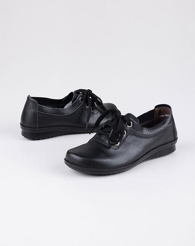 卡斯诺casino女鞋专场-黑色牛皮系带休闲单鞋