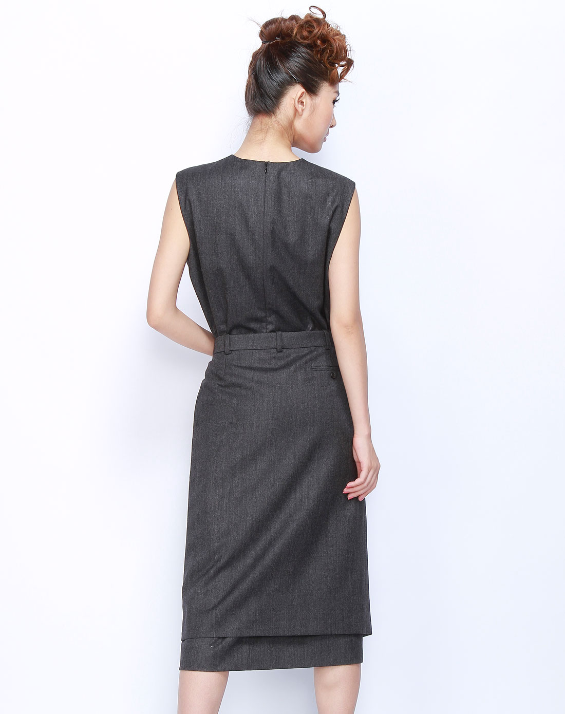 爱马仕hermes女款深灰圆领无袖连衣裙