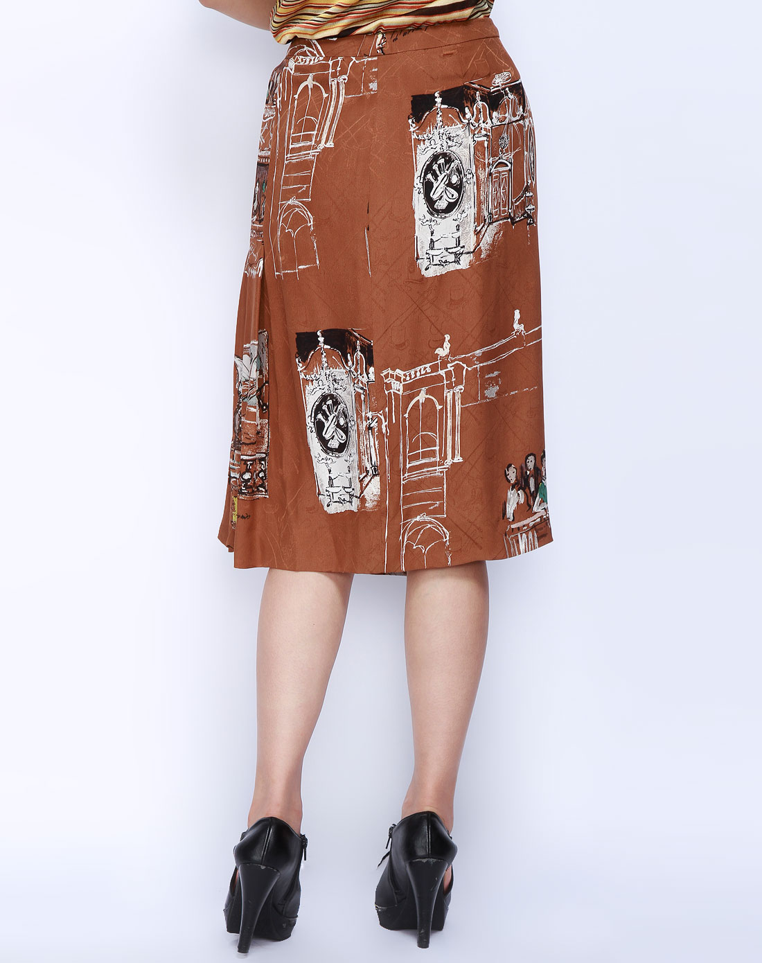 爱马仕hermes女款啡色彩绘印花长裙