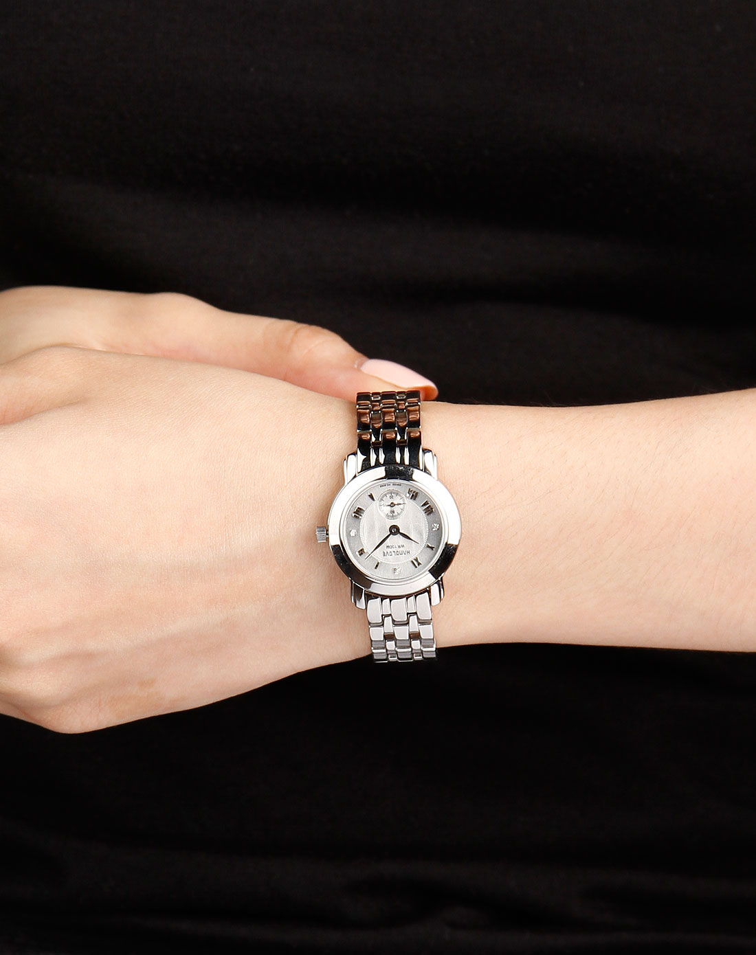 汉爱手表handlove女款银色不锈钢独立秒针石英表