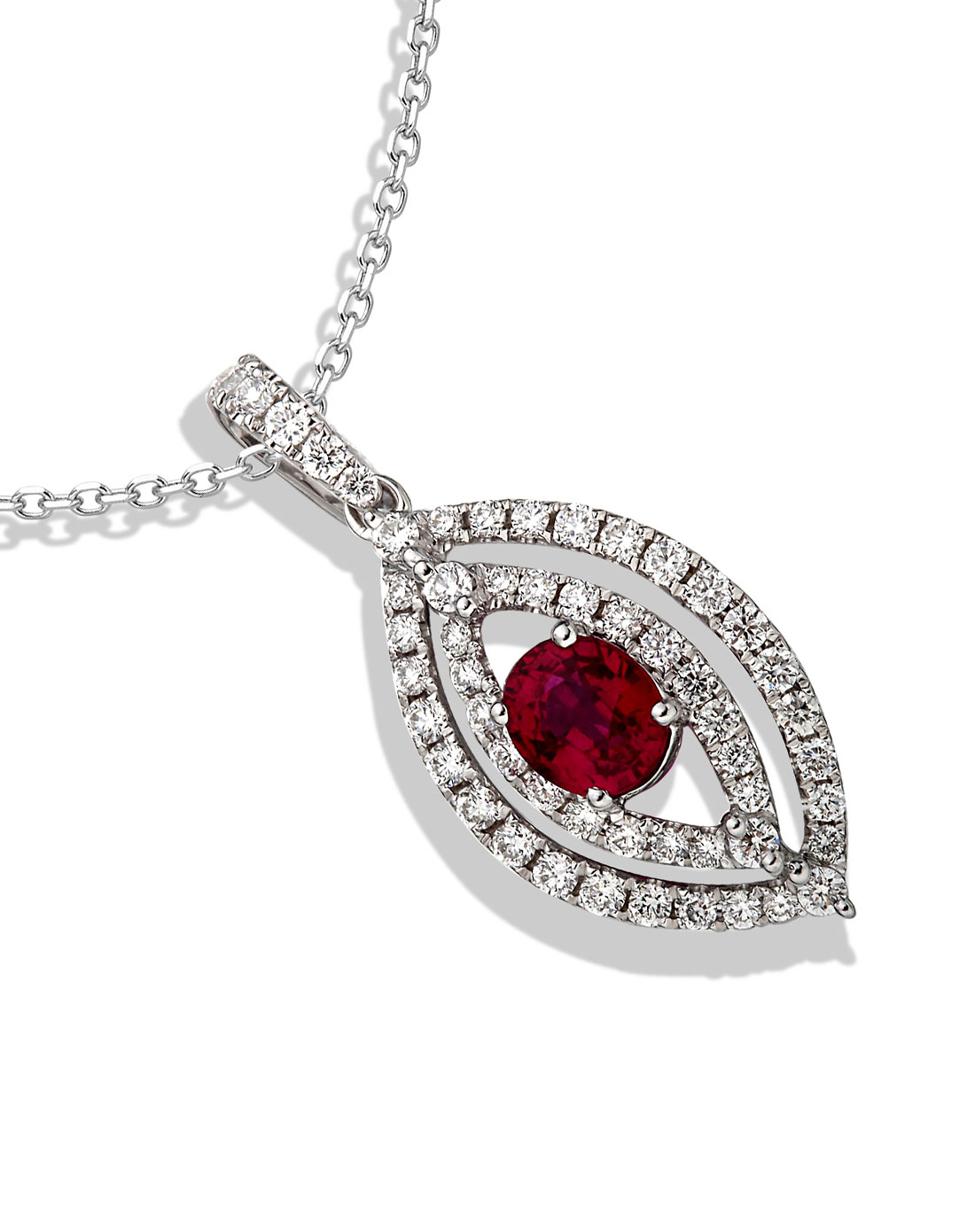 卓思华18k金镶红宝石钻石吊坠