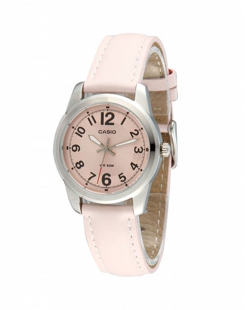 卡西欧casio女款粉色皮带粉色表盘石英手表