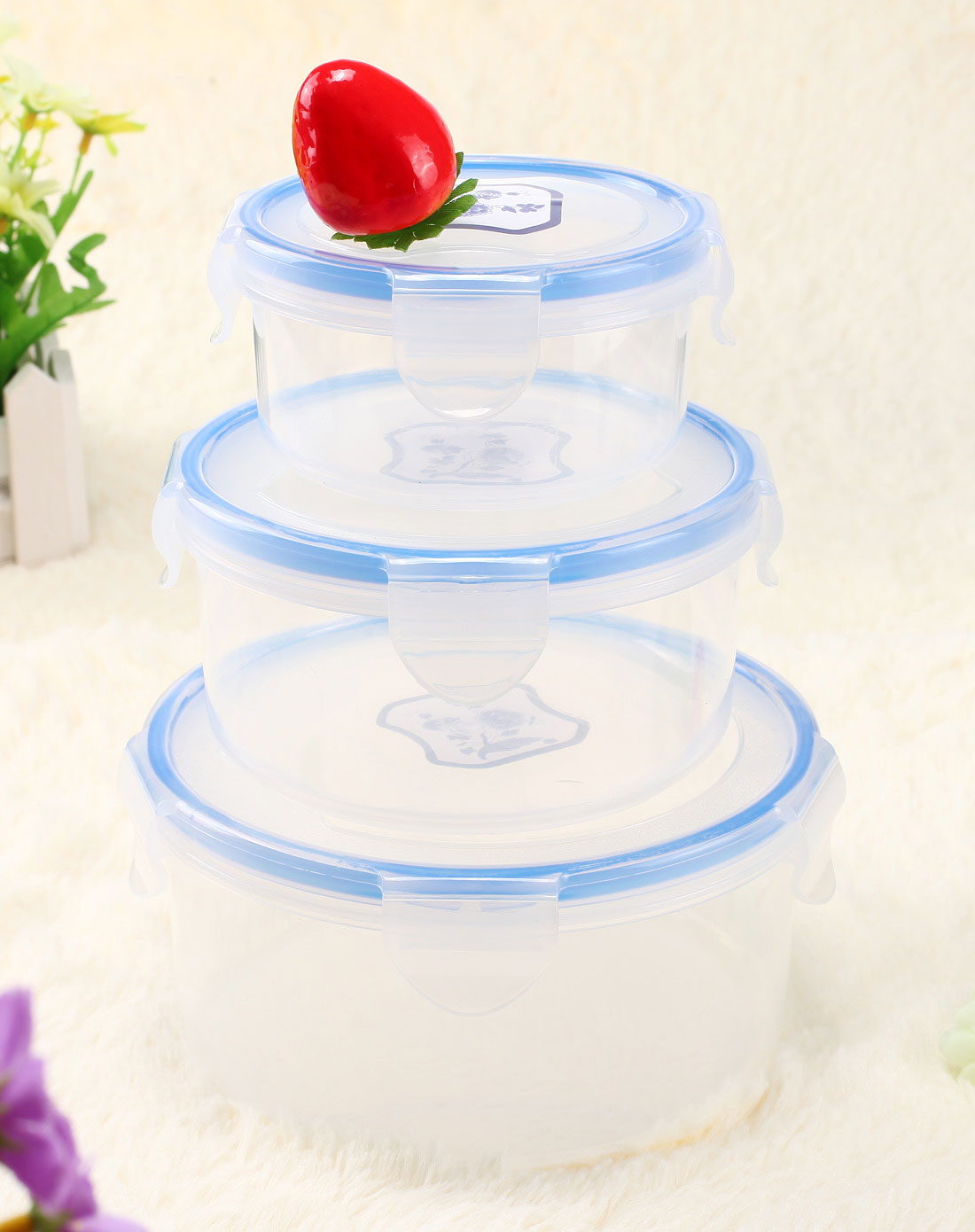 > 蓝拼透明色优质pp饭盒 3件套