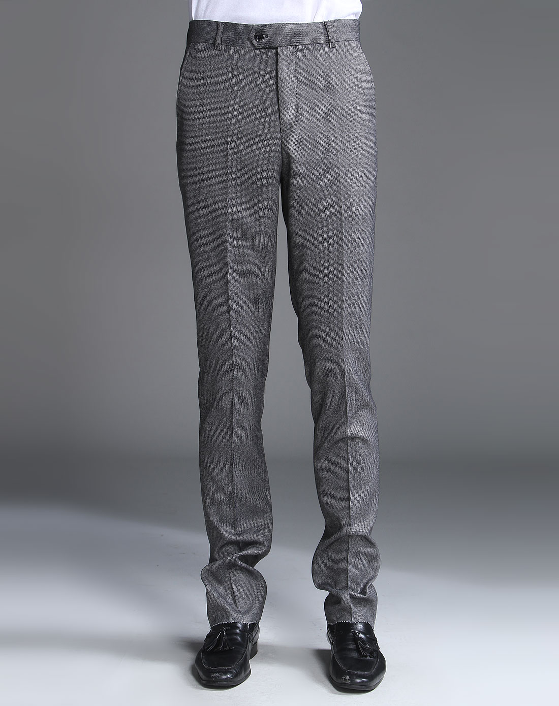 灰色细格纹休闲长西裤