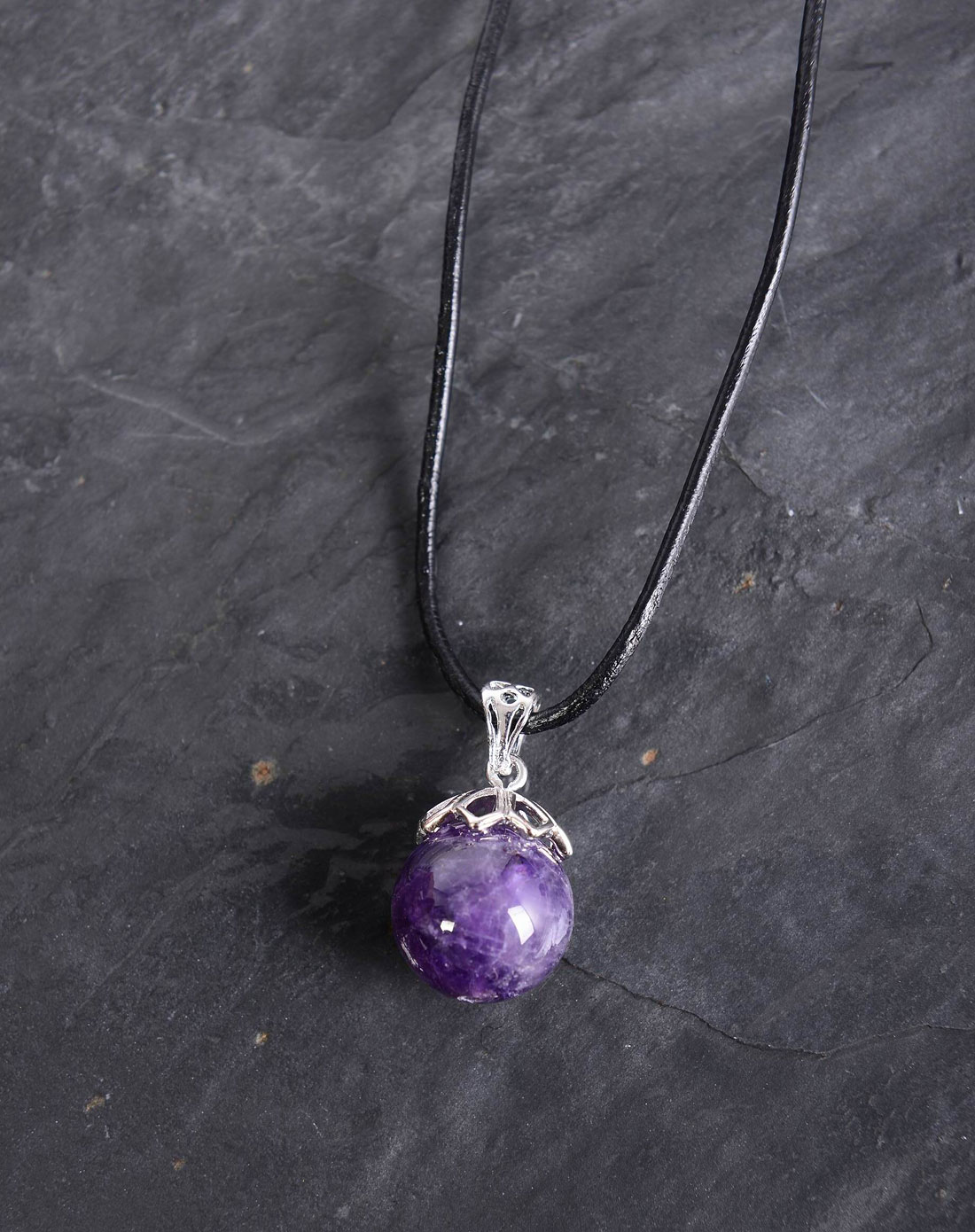 中性紫色单珠开运天然紫水晶圆珠项链
