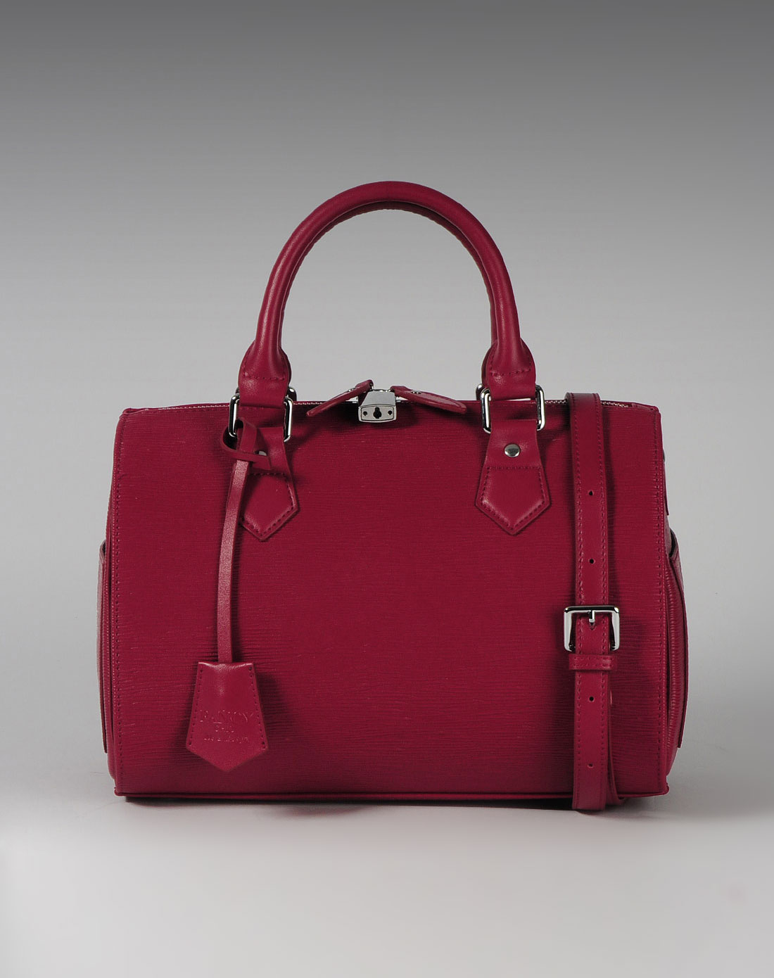 酒红色经典潮流定型桶形拎包