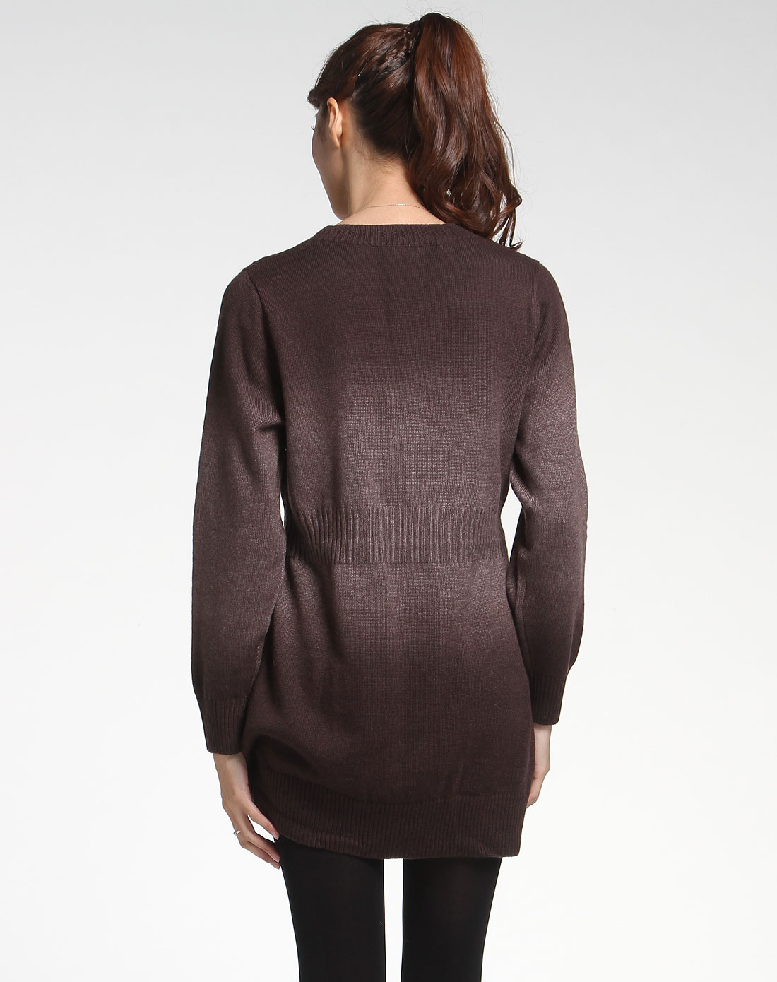 卡尔丹尼诗咖啡色织纹圆领长袖羊毛衫km1225-03_唯品会