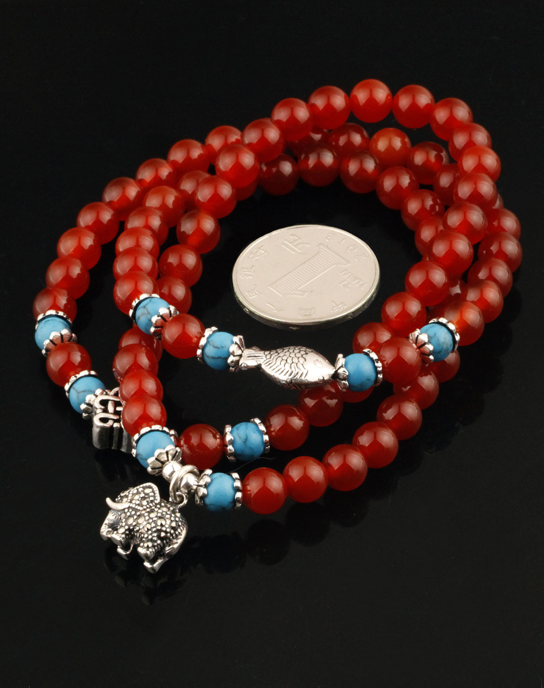 熣璨bright饰品专场女款红玛瑙配绿松石招财鱼6mm手串