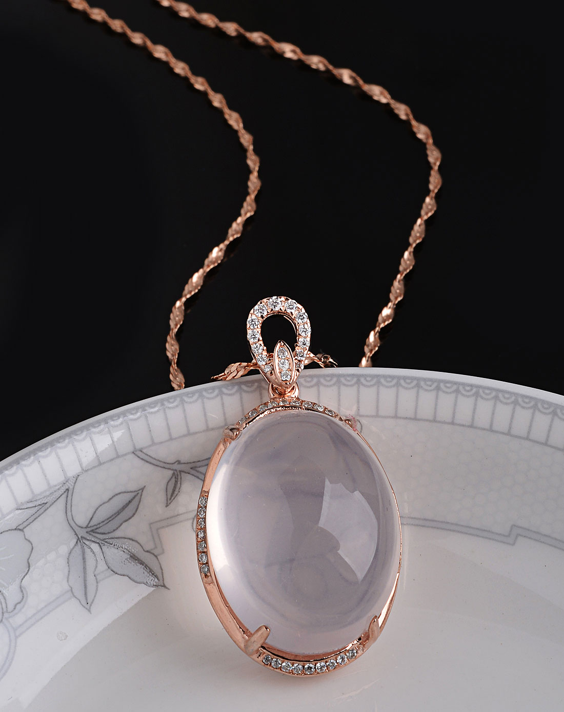 s925银镶天然粉晶芙蓉石吊坠bycd009(附925银链和鉴定证书)