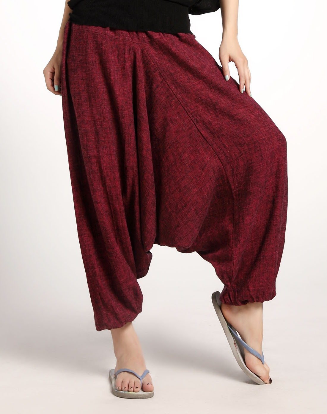 酒红大裆蜡染大裆灯笼裤哈伦长裤