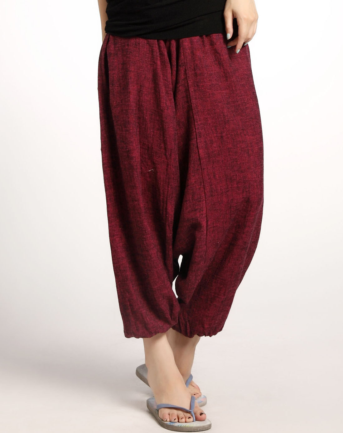 酒红大裆蜡染大裆灯笼裤哈伦长裤