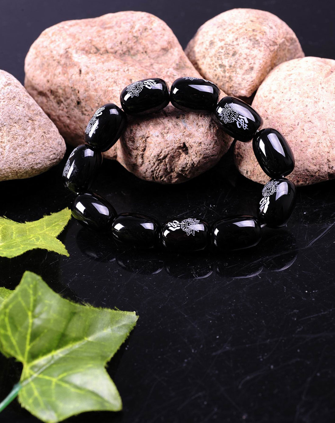 中性黑色天然黑玛瑙佛字转运护身手链