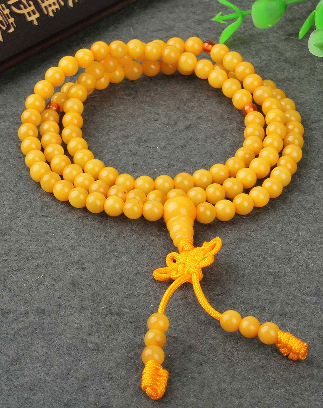 天然黄菩提根108颗佛珠手链5mm